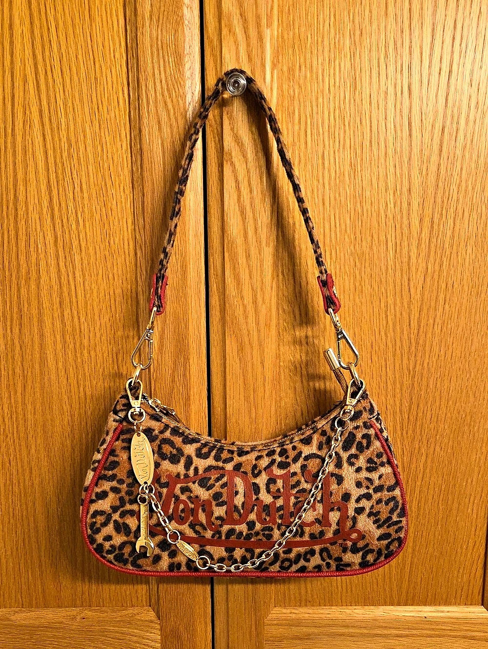 Von Dutch Red Cheetah Shoulder Bag Brown & Red